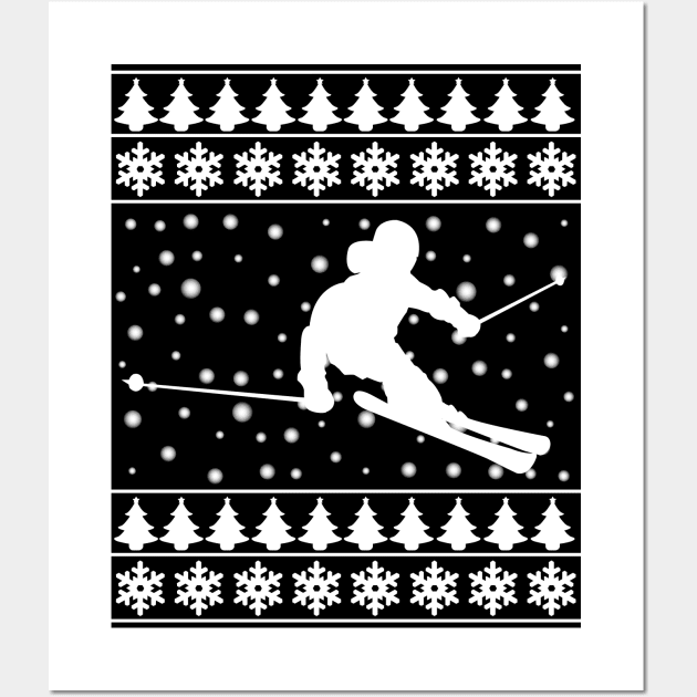 Christmas Skier Skiing XMAS Gifts Wall Art by ChrisWilson